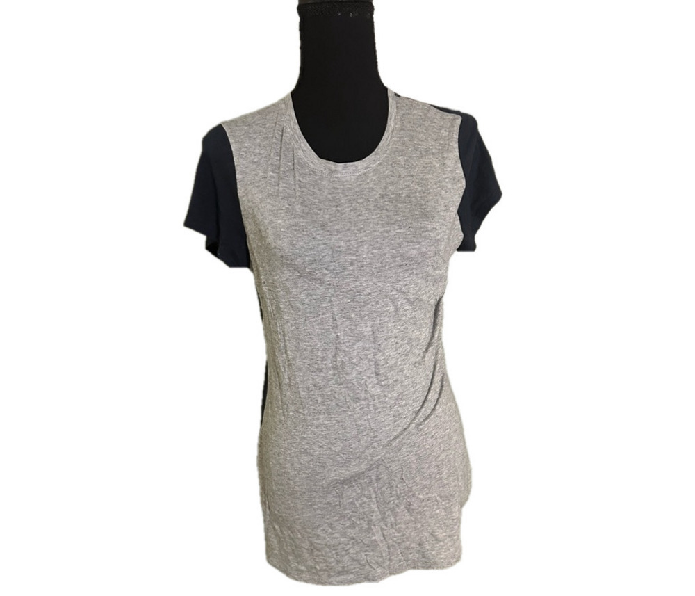 VINCE. GRAY AND BLUE SHORT SLEEVE CREW NECK TOP